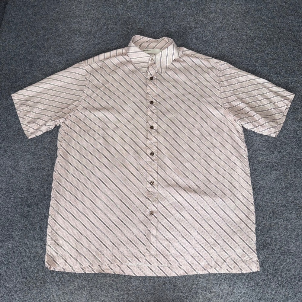 Perry Ellis Mens 100% Silk Short Sleeve Button Down Shirt Diagonal Stripe Large